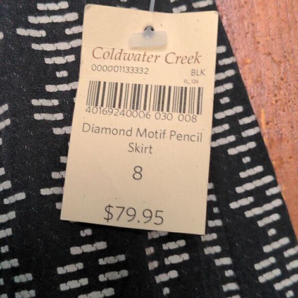 Coldwater Creek Black + White Diamond Motif Midi Pencil Skirt Sz 8 - Picture 7 of 8